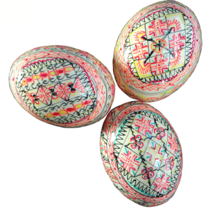 Pysanky blanc motifs damiers