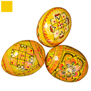 Pysanky jaune motifs damiers