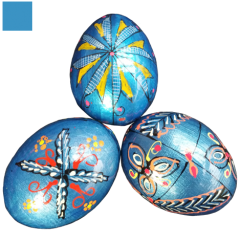 Pysanky bleu métal motifs géométriques