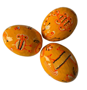 Pysanky jaune orangé motif animal