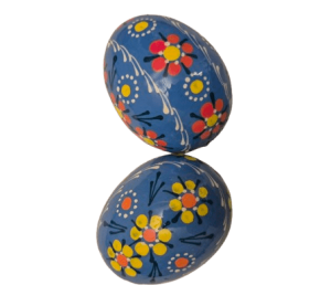 Pysanky bleu motif petites fleurs